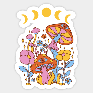 Cottagecore Mushroom Retro Moon Phases Sticker